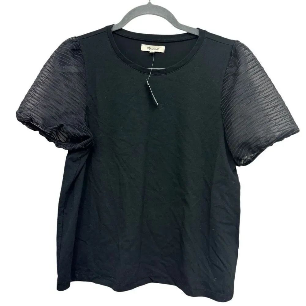 Madewell black sheer sleeve top size medium